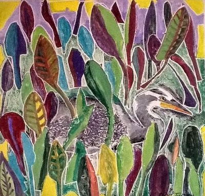 Crane and Leaves